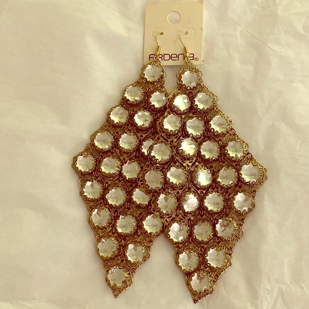 ARDEN B Large flashy gold and rhinestone earrings